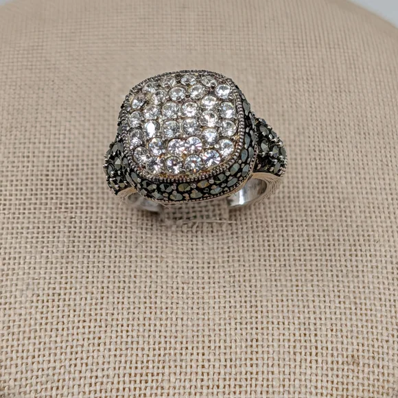 Vintage Sterling Silver 925 CZ Crystal Marcasite Stone Signet Ring Size 5.75 - Picture 13 of 16